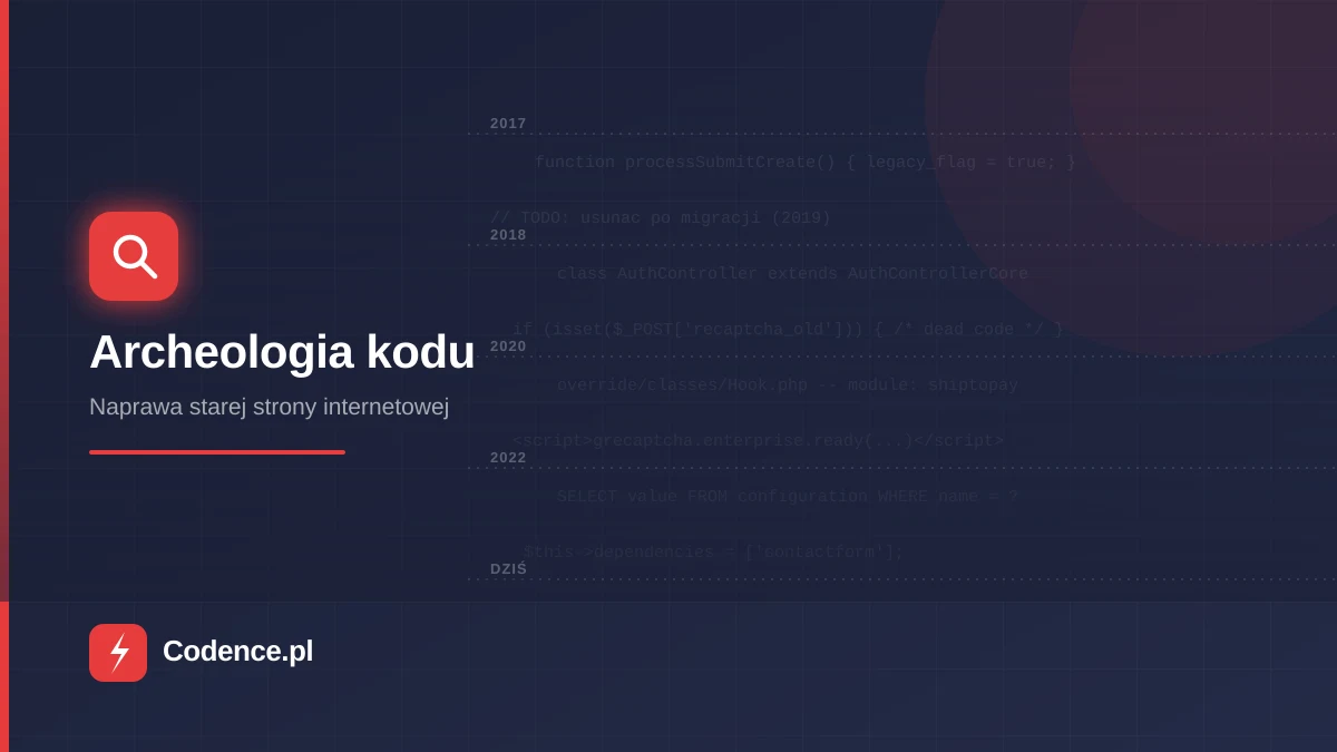 Warstwy starego kodu strony internetowej z lat 2017-2026, jak przekrój wykopaliska archeologicznego